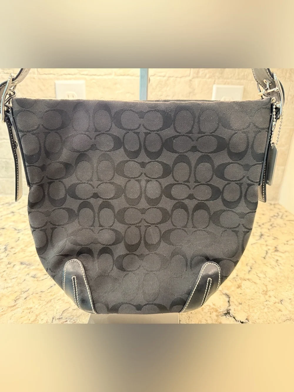 Coach EUC Vintage Black Signature Jacquard Hobo Shoulder Bag